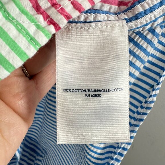 Lands' End Men's Medium Camp Shirt Colorblock Seersucker Summer Vibrant Beach - Picture 3 of 6